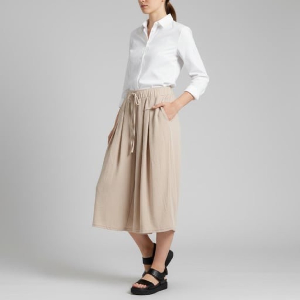 Culottes Wide Leg Palazzo Pants XXL Beige Pleated Coastal‎ Quiet Luxury